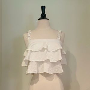 Forever 21 White Ruffled Tank Top